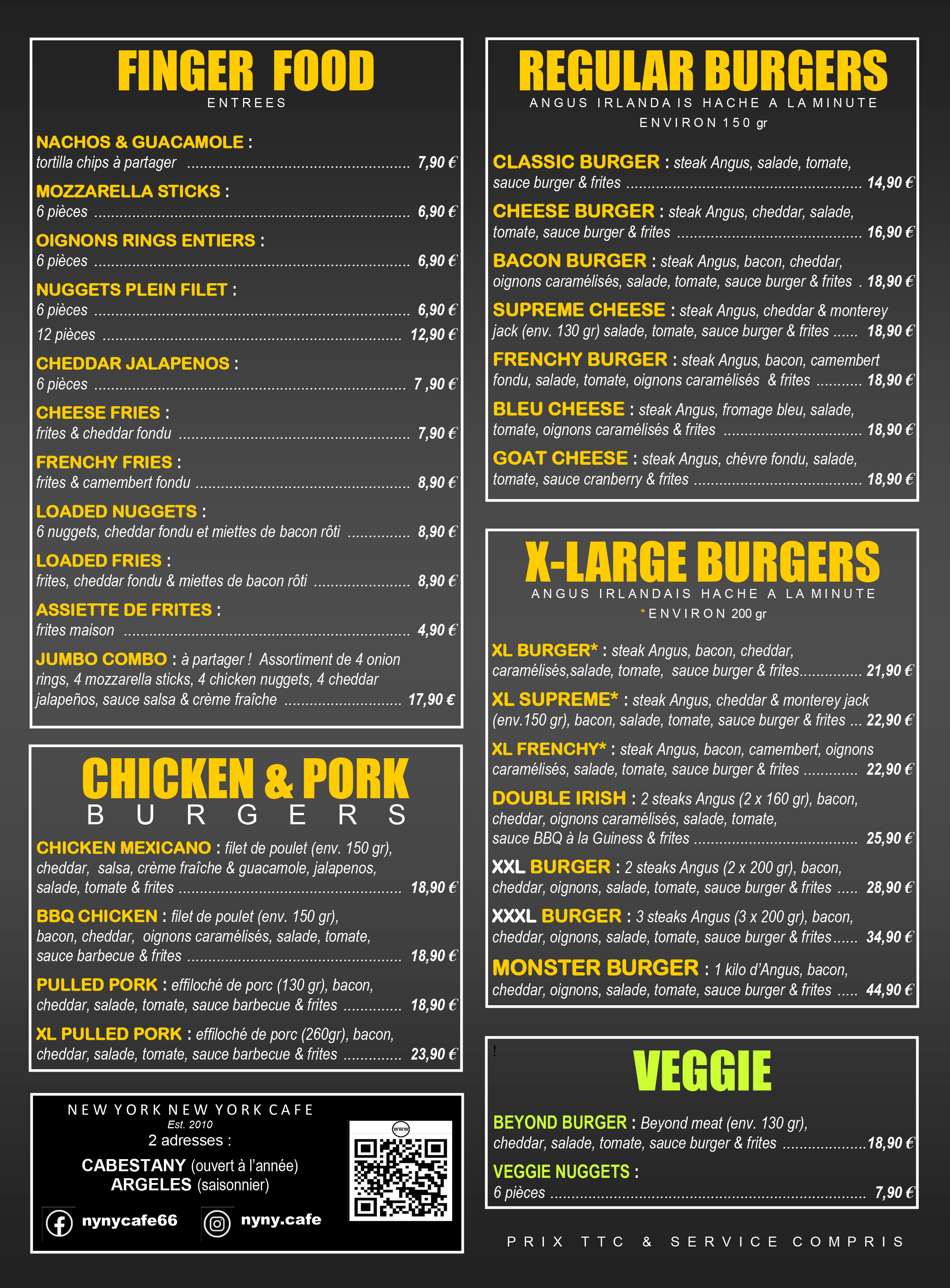 New York New York Café Argeles - La carte